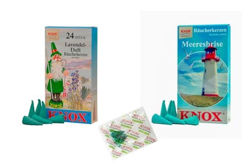 KNOX Räucherkerzen - 2er Set Der Duft des Meeres - Düfte: Lavendel, Meeresbrise - Menge: 48 inklusive 3 Räucherkerzen als Proben vom Duft Meeresbriese - Made in Germany KNOX Räucherkerzen - 2er Set Der Duft des Meeres - Düfte: Lavendel, Meeresbrise - Menge: 48 inklusive 3 Räucherkerzen als Proben vom Duft Meeresbriese - Made in Germany von KNOX