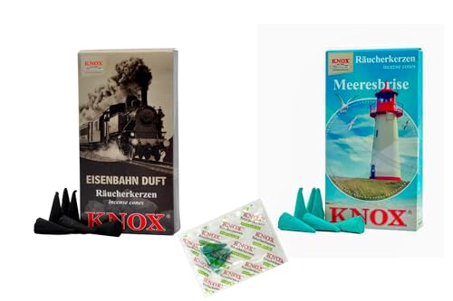 KNOX Räucherkerzen - 2er Set Urlaubsreise - Düfte: Eisenbahn, Meeresbriese - Menge: 48 inklusive 3 Räucherkerzen als Proben vom Duft Meeresbriese - Made in Germany von KNOX