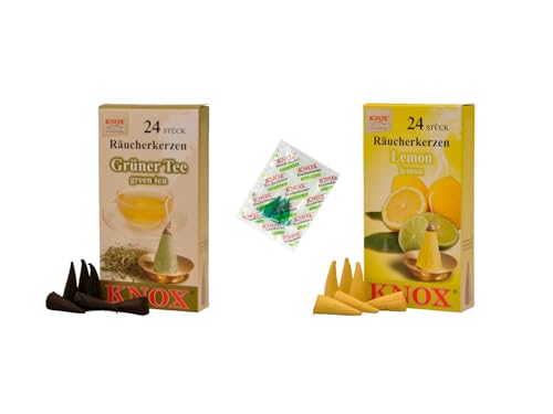 KNOX Räucherkerzen - 2er Set Zitronen Eistee - Düfte: Grüner Tee, Zitrone - Menge: 48 inklusive 3 Räucherkerzen als Proben vom Duft Meeresbriese - Made in Germany von KNOX