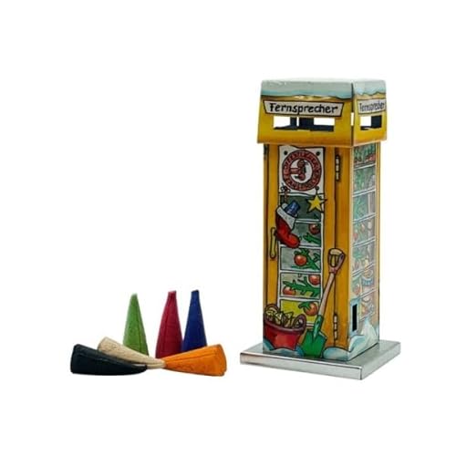 KNOX Telefonzellen aus Metall - Motiv: Gewächshaus - Höhe: ca. 11 cm - für Räucherkerzen der Größe M - inklusive 3 Räucherkerzen M als Proben vom Duft Meeresbriese von KNOX