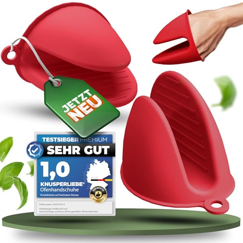 KNUSPERLIEBE® Ofenhandschuhe aus Silikon | BPA-FREI | hitzebeständig bis 240°C & spülmaschinenfest | Topfhandschuhe zum Kochen,Topflappen, Backen & Grillen | Kochhandschuhe Backhandschuhe von KNUSPERLIEBE