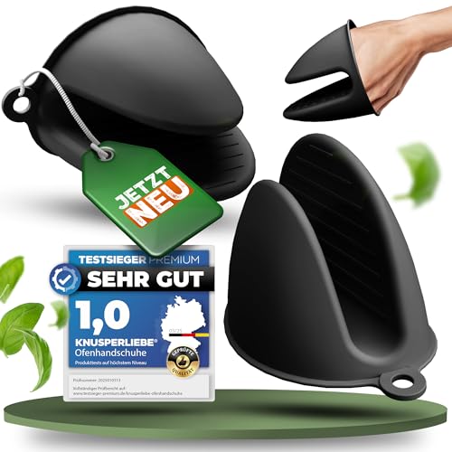 KNUSPERLIEBE® Ofenhandschuhe aus Silikon | BPA-FREI | hitzebeständig bis 240°C & spülmaschinenfest | Topfhandschuhe zum Kochen,Topflappen, Backen & Grillen | Kochhandschuhe Backhandschuhe von KNUSPERLIEBE