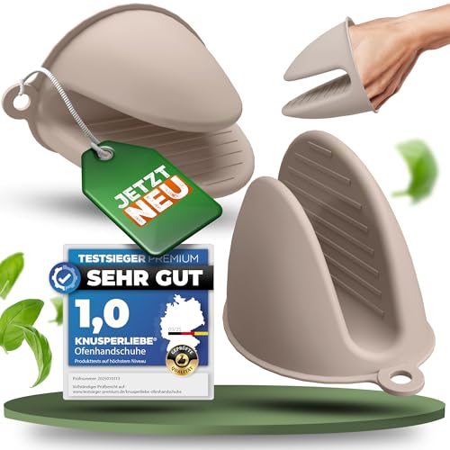 KNUSPERLIEBE® Ofenhandschuhe aus Silikon | BPA-FREI | hitzebeständig bis 240°C & spülmaschinenfest | Topfhandschuhe zum Kochen,Topflappen, Backen & Grillen | Kochhandschuhe Backhandschuhe von KNUSPERLIEBE