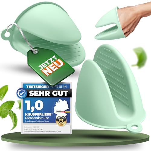 KNUSPERLIEBE® Ofenhandschuhe aus Silikon | BPA-FREI | hitzebeständig bis 240°C & spülmaschinenfest | Topfhandschuhe zum Kochen,Topflappen, Backen & Grillen | Kochhandschuhe Backhandschuhe von KNUSPERLIEBE