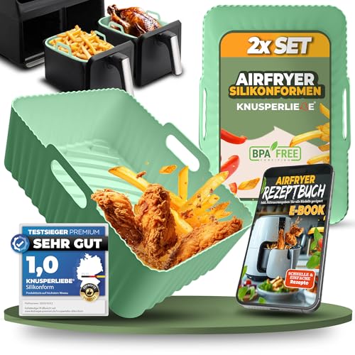 KNUSPERLIEBE® 2X Set Silikonform für Heißluftfritteuse, Airfryer, BPA-FREI | Zubehör Ninja Foodi Dual Zone AF300EU AF400EU AF451 SL400EU | Silikoneinsatz Air Fryer Acessory, spülmaschinengeeignet von KNUSPERLIEBE