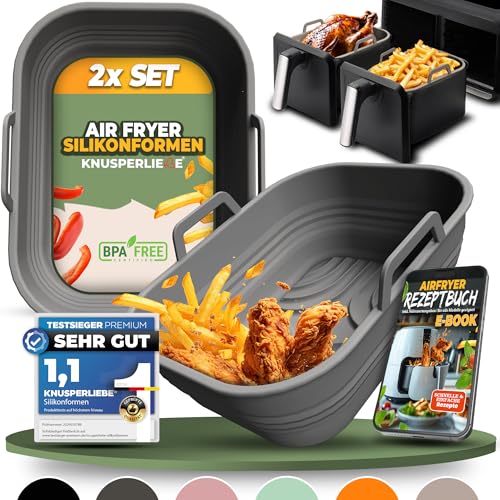 KNUSPERLIEBE® 2x Set Silikonform Faltbar für Airfryer, Heißluftfritteuse, BPA-FREI | Zubehör Ninja Foodi Max Dual Zone AF400EU AF451 AF400EUCP SL400EU AF300EU | Silikoneinsatz Air Fryer Acessory von KNUSPERLIEBE