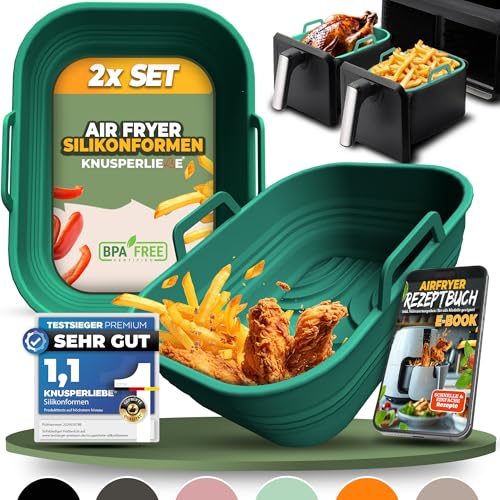 KNUSPERLIEBE® 2x Set Silikonform Faltbar für Airfryer, Heißluftfritteuse, BPA-FREI | Zubehör Ninja Foodi Max Dual Zone AF400EU AF451 AF400EUCP SL400EU AF300EU | Silikoneinsatz Air Fryer Acessory von KNUSPERLIEBE