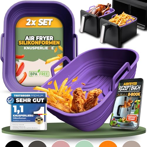 KNUSPERLIEBE® 2x Set Silikonform Faltbar für Airfryer, Heißluftfritteuse, BPA-FREI | Zubehör Ninja Foodi Max Dual Zone AF400EU AF451 AF400EUCP SL400EU AF300EU | Silikoneinsatz Air Fryer Acessory von KNUSPERLIEBE