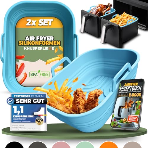 KNUSPERLIEBE® 2x Set Silikonform Faltbar für Airfryer, Heißluftfritteuse, BPA-FREI | Zubehör Ninja Foodi Max Dual Zone AF400EU AF451 AF400EUCP SL400EU AF300EU | Silikoneinsatz Air Fryer Acessory von KNUSPERLIEBE