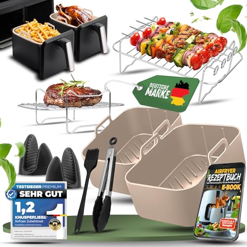 KNUSPERLIEBE® Ninja Heißluftfritteuse Zubehör Ninja Foodi Max Dual Zone af300eu af400eu af451eu - Airfryer Zubehör Heißluftfritteuse - Silikonform Einsätze für Air Fryer Heissluftfritteuse von KNUSPERLIEBE