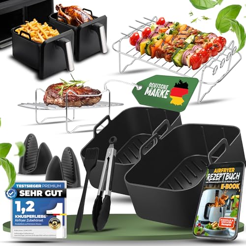 KNUSPERLIEBE® Ninja Heißluftfritteuse Zubehör Ninja Foodi Max Dual Zone af300eu af400eu af451eu - Airfryer Zubehör Heißluftfritteuse - Silikonform Einsätze für Air Fryer Heissluftfritteuse von KNUSPERLIEBE