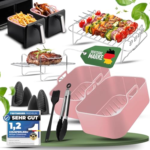 KNUSPERLIEBE® Ninja Heißluftfritteuse Zubehör Set 12-teilig für Airfryer, Ninja Foodi AF300, AF400,AF451, Double Stack 7,6L-9.5L und Dual Zone Air Fryer, BPA-Frei | Air Fryer Accessories inkl. E-BOOK von KNUSPERLIEBE