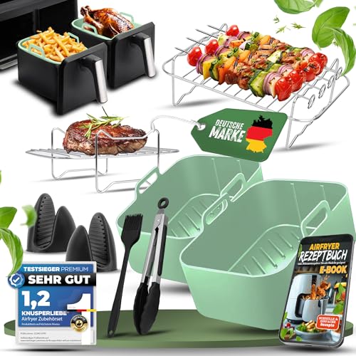 KNUSPERLIEBE® Ninja Heißluftfritteuse Zubehör Set 12-teilig für Airfryer, Ninja Foodi AF300, AF400,AF451, Double Stack 7,6L-9.5L und Dual Zone Air Fryer, BPA-Frei | Air Fryer Accessories inkl. E-BOOK von KNUSPERLIEBE