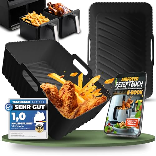 KNUSPERLIEBE® 2X Set Silikonform für Heißluftfritteuse, Airfryer, BPA-FREI | Zubehör Ninja Foodi Dual Zone AF300EU AF400EU AF451 SL400EU | Silikoneinsatz Air Fryer Acessory, spülmaschinengeeignet von KNUSPERLIEBE