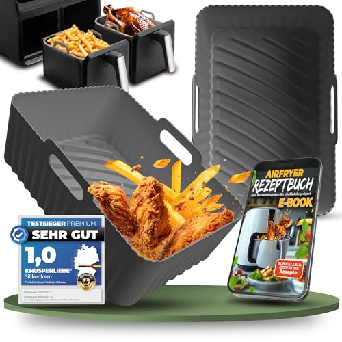 KNUSPERLIEBE® 2X Set Silikonform für Heißluftfritteuse, Airfryer, BPA-FREI | Zubehör Ninja Foodi Dual Zone AF300EU AF400EU AF451 SL400EU | Silikoneinsatz Air Fryer Acessory, spülmaschinengeeignet von KNUSPERLIEBE