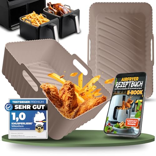 KNUSPERLIEBE® 2X Set Silikonform für Heißluftfritteuse, Airfryer, BPA-FREI | Zubehör Ninja Foodi Dual Zone AF300EU AF400EU AF451 SL400EU | Silikoneinsatz Air Fryer Acessory, spülmaschinengeeignet von KNUSPERLIEBE