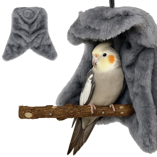 KNUTI Bird Corner Fleecedecke – weiche, gemütliche Käfigeinlage für Papageien, Sittiche, Nymphensittiche und kleine Vögel – 15,2 cm graue Hängematte – warmes Winter-Vogelkäfig-Zubehör (groß) von KNUTI