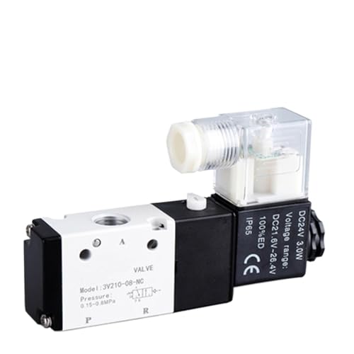 Pneumatisches Magnetventil 3V110 3V210-08 DC12V DC24V AC220V 3-Wege-2-Positionen-Luftwegeventil(3V110-06 DC24V,With 8mm Fittings) von KNUUXHDDK
