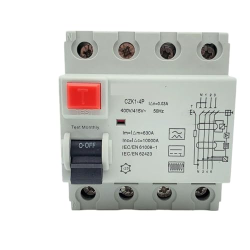 16A 63A 10mA 30mA 100mA 6KA RCCB RCD 230V Elektromechanischer Fehlerstromschutzschalter Differential Typ B Sicherheitsschalter(AC Class EM Type,4P100A100MA) von KNWHGGKCV
