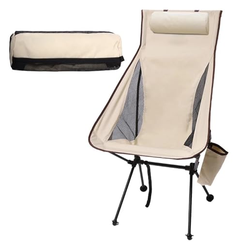 KOAVAE Campingstuhl faltbar bis 150 kg, mit Getränkehaltern, Kopfstützendesign und Seitentaschen-Design, Ultraleicht Campingstühle mit Aufbewahrungstasche (Beige) von KOAVAE