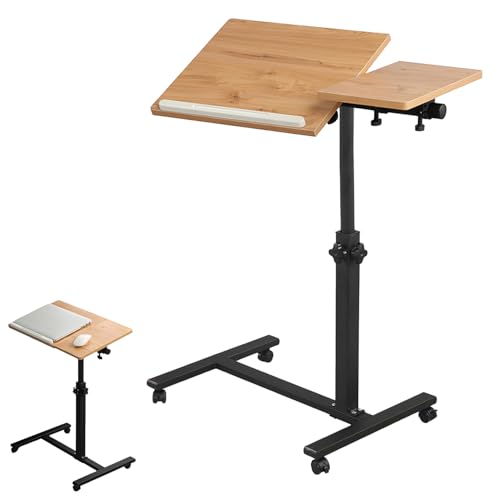 KOAVAE Computertisch mit Rollen höhenverstellbar (58-90 cm), Kippbarer Überbetttisch Tabletttisch, Mobiler Schreibtisch, Steh-Sitztisch für Büro Homeoffice, Schreibtisch von KOAVAE