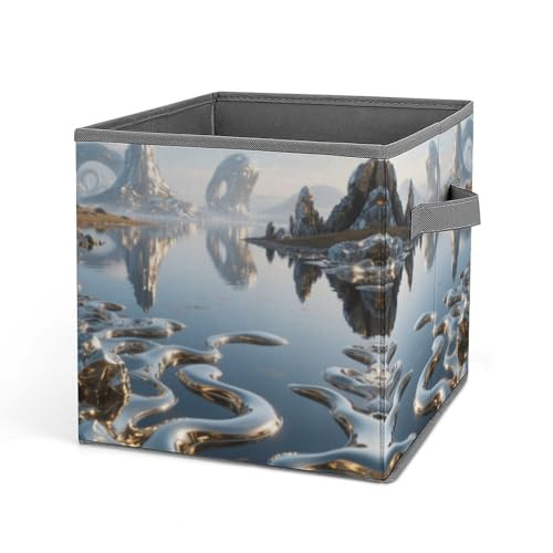 Home Laundry Basket Liquid Metal Lake Printed Storage Box Suitable for Home Bathroom Bedroom Clothes Storage Box von KOAYUBFC