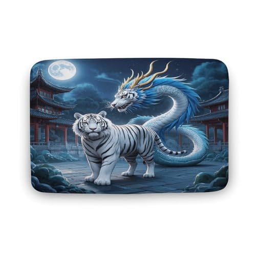 KOAYUBFC Badezimmerteppich, luxuriös, weich und flauschig, saugfähig, weißer Tiger, blauer Drache, bedruckter Teppich, Badezimmermatten für Boden und Dusche KOAYUBFC Badezimmerteppich, luxuriös, weich und flauschig, saugfähig, weißer Tiger, blauer Drache, bedruckter Teppich, Badezimmermatten für Boden und Dusche von KOAYUBFC