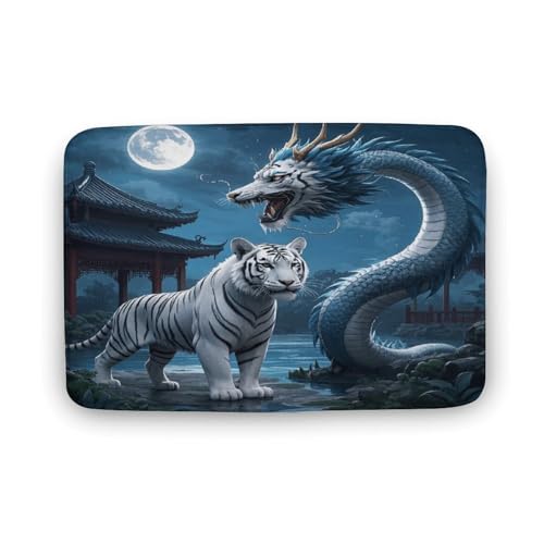 KOAYUBFC Badezimmerteppich, luxuriös, weich und flauschig, saugfähig, weißer Tiger, blauer Drache, bedruckter Teppich, Badezimmermatten für Boden und Dusche KOAYUBFC Badezimmerteppich, luxuriös, weich und flauschig, saugfähig, weißer Tiger, blauer Drache, bedruckter Teppich, Badezimmermatten für Boden und Dusche von KOAYUBFC