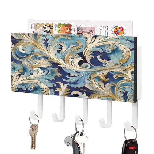 KOAYUBFC Eleganter blau-goldener Florentiner Schlüsselhalter Wandhalterung Schlüsselhalter Dekorative Schlüsselhalter an Wand Schlüssel Haken Wände Kleber für Tür Flur Eingang von KOAYUBFC