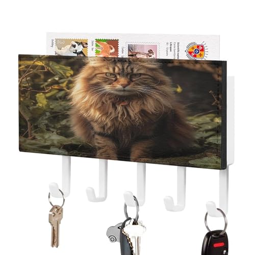 KOAYUBFC Katze sitzend im Busch Schlüsselhalter Wandhalterung Schlüsselhalter Dekorative Schlüsselhalter an Wand Schlüssel Haken Wände Kleber für Tür Flur Eingang von KOAYUBFC