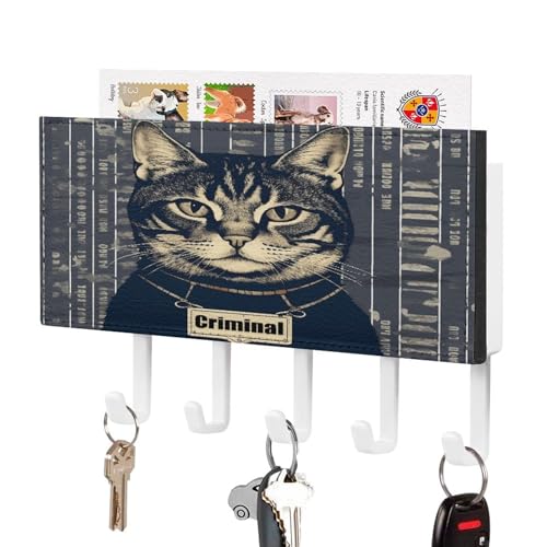 KOAYUBFC Kriminelle Katze Bilder Schlüsselhalter Wandhalterung Schlüsselhalter Dekorative Schlüsselhalter an Wand Schlüssel Haken Wände Kleber für Tür Flur Eingang von KOAYUBFC