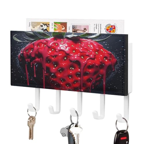 KOAYUBFC Leuchtend rote Erdbeeren Schlüsselhalter Wandhalterung Schlüsselhalter Dekorative Schlüsselhalter an Wand Schlüssel Haken Wände Kleber für Tür Flur Eingang von KOAYUBFC