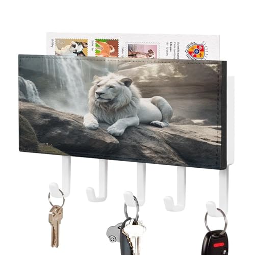 KOAYUBFC Löwe auf Felsen Schlüsselhalter Wandhalterung Schlüsselhalter Dekorative Schlüsselhalter an Wand Schlüssel Haken Wände Kleber für Tür Flur Eingang von KOAYUBFC