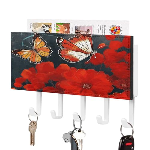 KOAYUBFC Rote Blumen und Schmetterlinge Schlüsselhalter Wandhalterung Schlüsselhalter Dekorative Schlüsselhalter an Wand Schlüssel Haken Wände Kleber für Tür Flur Eingang KOAYUBFC Rote Blumen und Schmetterlinge Schlüsselhalter Wandhalterung Schlüsselhalter Dekorative Schlüsselhalter an Wand Schlüssel Haken Wände Kleber für Tür Flur Eingang von KOAYUBFC