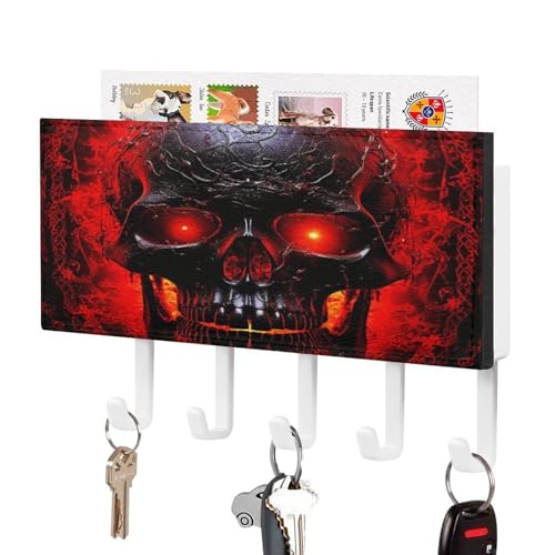 KOAYUBFC Schwarz und Rot Schädel Schlüsselhalter Wandhalterung Schlüsselhalter Dekorative Schlüsselhalter an Wand Schlüssel Haken Wände Kleber für Tür Flur Eingang von KOAYUBFC
