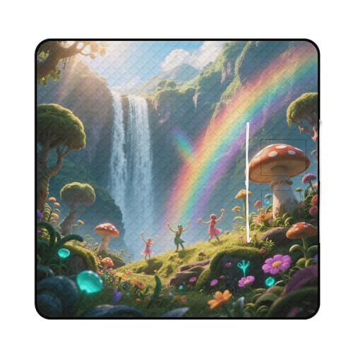 KOAYUBFC Strandmatte, Regenbogen, Wasserfall-Tal, bedruckt, tragbar, extra groß, Picknick-Matte, geeignet für Reisen, Wandern, Musik, Festivals, Rasen, Strände, Picknicks im Freien von KOAYUBFC