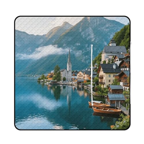 KOAYUBFC Strandmatte Hallstatt Seestadt, bedruckt, tragbar, extra groß, Picknick-Matte, geeignet für Reisen, Wandern, Musikfestivals, Rasen, Strände, Picknicks im Freien von KOAYUBFC