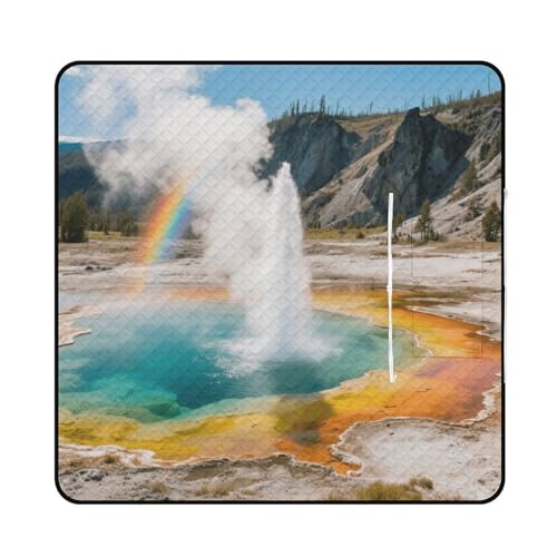 KOAYUBFC Strandmatte Yellowstone National Park Geysers Bedruckt Tragbare Extra Große Picknickmatte Geeignet für Reisen Wandern Musik Festivals Rasen Strände Outdoor Picknicks von KOAYUBFC