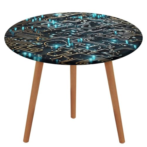 KOAYUBFC Tischdecke, rund, rund, wasserdicht, elastischer Rand, Codierungsmuster, Tischdecke, wasserdichtes Oxford-Gewebe, 100–130 cm von KOAYUBFC