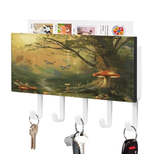 KOAYUBFC Wald mit Feen Schmetterlinge Elfen Schlüsselhalter Wandhalterung Schlüsselhalter Dekorative Schlüsselhalter an Wand Schlüssel Haken Wände Kleber für Tür Flur Eingang von KOAYUBFC
