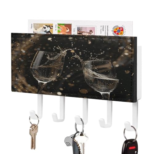 KOAYUBFC Zwei Gläser Champagner Schlüsselhalter Wandhalterung Schlüsselhalter Dekorative Schlüsselhalter an Wand Schlüssel Haken Wände Kleber für Tür Flur Eingang von KOAYUBFC