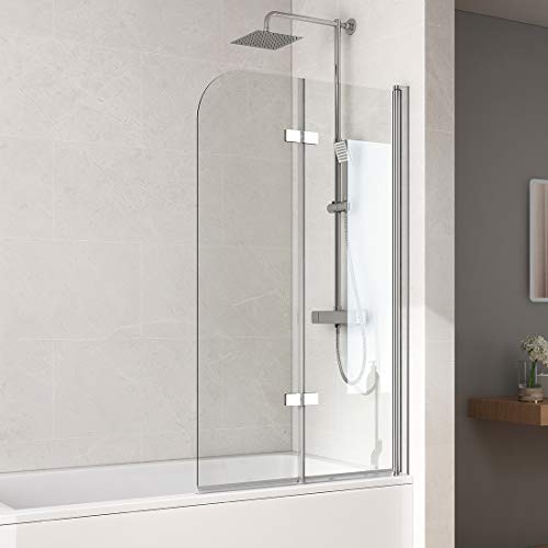 KOBEST 120x140cm Duschabtrennung Badaufsatz Badewanne Duschwand 2-teilig klappbar 6mm Duschwand Badewanne mit beidseitiger Nano-Beschichtung Glas von KOBEST