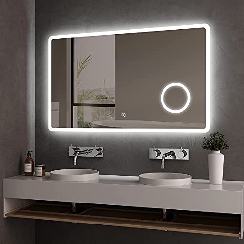KOBEST Wandspiegel Spiegel mit Beleuchtung LED Spiegel 100x60cm Badspiegel mit Touchschalter + 3 Lichtfarbe 3000-6500K Warmweiß Neutral Kaltweiß Lichtspiegel von KOBEST