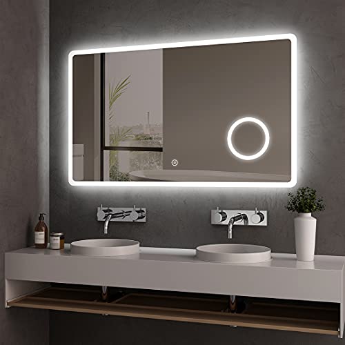 KOBEST Wandspiegel Spiegel mit Beleuchtung LED Spiegel 100x60cm Badspiegel mit Touchschalter + Kaltweiß Lichtspiegel 6500K von KOBEST