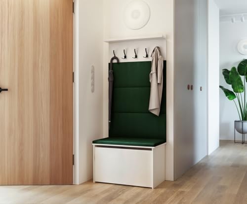 KOBI Andy Dielenset mit Sitz | Kleiderbügel + Box | Polsterplatten | Garderobe für den Flur | (Dunkelgrün) von KOBI