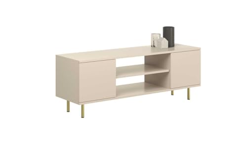 KOBI Focus TV-Schrank aus Kaschmir | TV-Ständer | Goldene oder Schwarze Beine | TV-Ständer für das Wohnzimmer (Goldene Beine) von KOBI