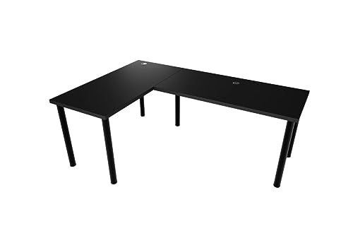 KOBI Gaming Tische Model N | 160 + 110 x 50 x 73 cm PC Tisch | Schwarz Höhenverstellbar Ecktisch Gamingtische | Eck Schreibtisch | Unterhaltung Wissenschaft | Ergonomisch Gamer Computer Desk von KOBI