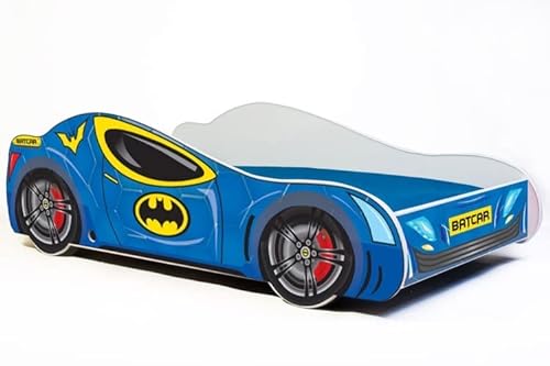 KOBI Kinderbett mit Rausfallschutz Auto | Batman Bat Car Batmobil | 160 x 80 cm | Jugendbett mit Matratze | Kinderbetten Jungen Mädchen | Einzelbett Kinder Bett Autobett von KOBI