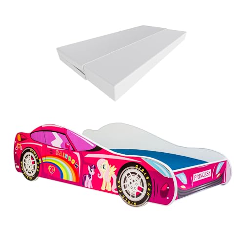 KOBI Kinderbett mit Rausfallschutz Auto | My Little Pony | 140 x 70 cm | Jugendbett mit Matratze | Kinderbetten Jungen Mädchen | Einzelbett Kinder Bett Autobett von KOBI