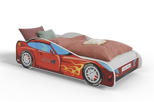 KOBI Kinderbett mit Rausfallschutz Auto | Rennauto | 140 x 70 cm | Jugendbett mit Matratze | Kinderbetten Jungen Mädchen | Einzelbett Kinder Bett Autobett von KOBI